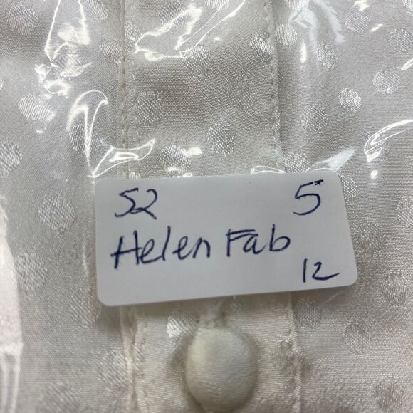 Vintage Helen Fabrikant Blouse Womens 12 White Satin Polka Dot Button Up Top - Picture 12 of 12